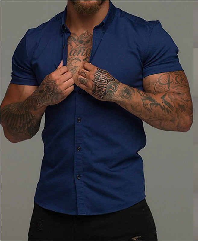 Solid Color Polo Collar Muscle Men Shaping Simple Shirt