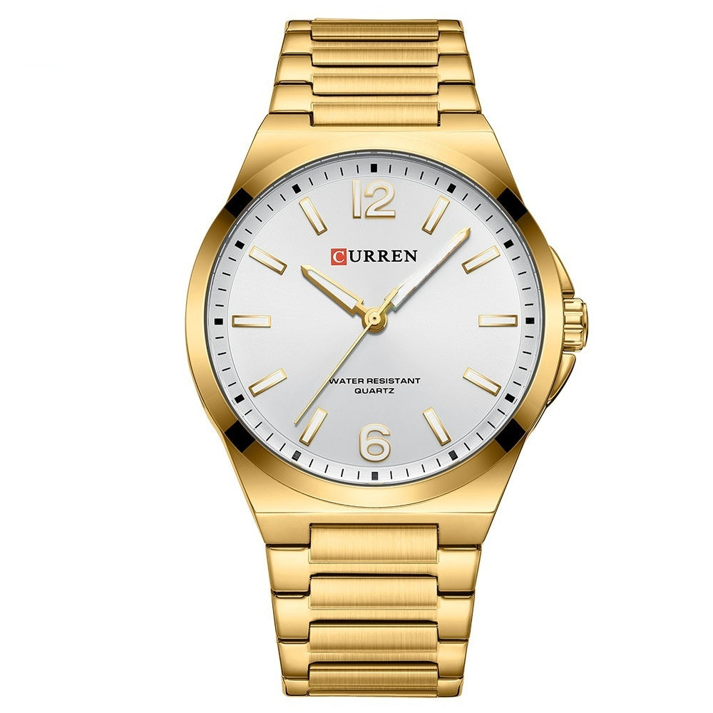 Men's Simple Waterproof Quartz Wristwatch With Steel Band Business Style