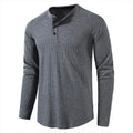 Classic Waffle Henley Tshirt Men New Crew Neck Long Sleeve Slim Fit Tee Shirt Homme Casual Heavy Weight T Shirts Male