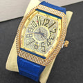 Barrel-shaped Minimalist Wristwatch Leather Strap Diamond Accents Quartz Watch