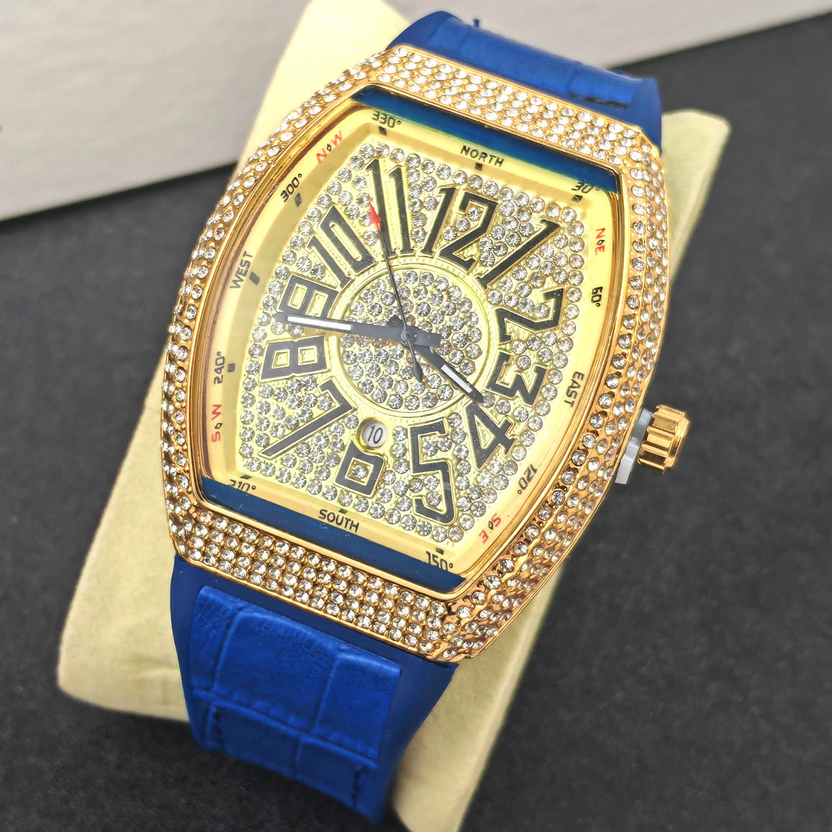 Barrel-shaped Minimalist Wristwatch Leather Strap Diamond Accents Quartz Watch