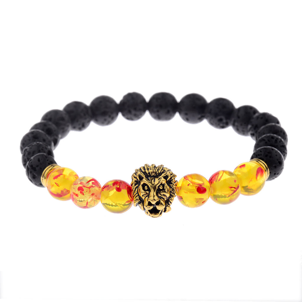 Black Lava Volcanic Stone Petal Beads Lion Head Accessories Men Domineering Bracelet