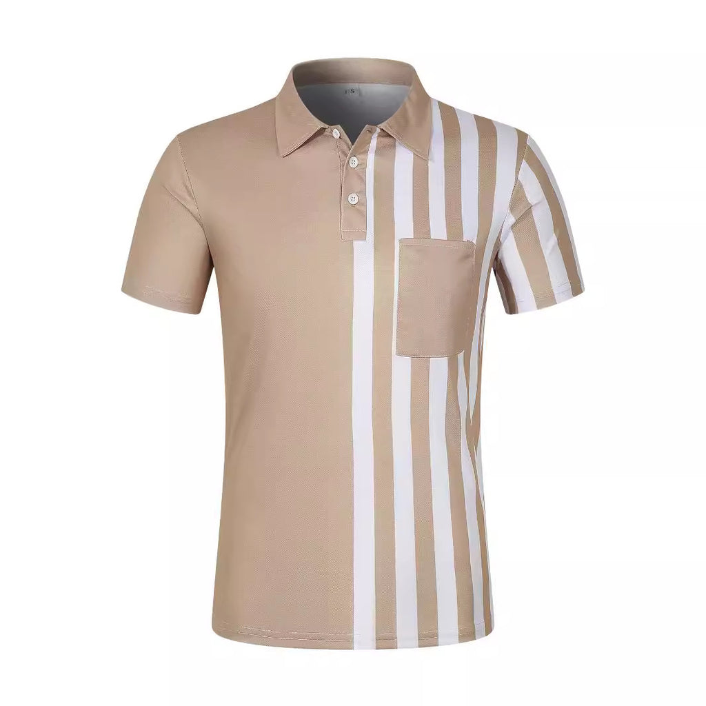 Striped Printing Lapel Polo Shirt Men