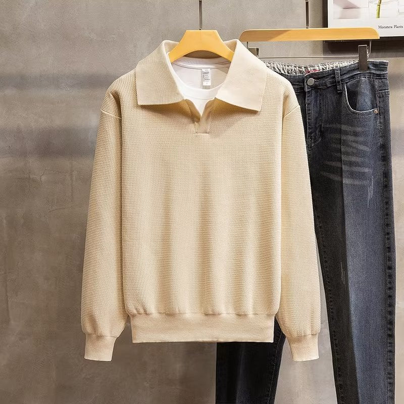 Fashion Personality Lapel Knitted Polo Shirt Men