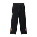 Letter Embroidery Personality All-match Black Jeans Men And Women Loose Wide-leg Pants Hip-hop Mopping Pants Trousers