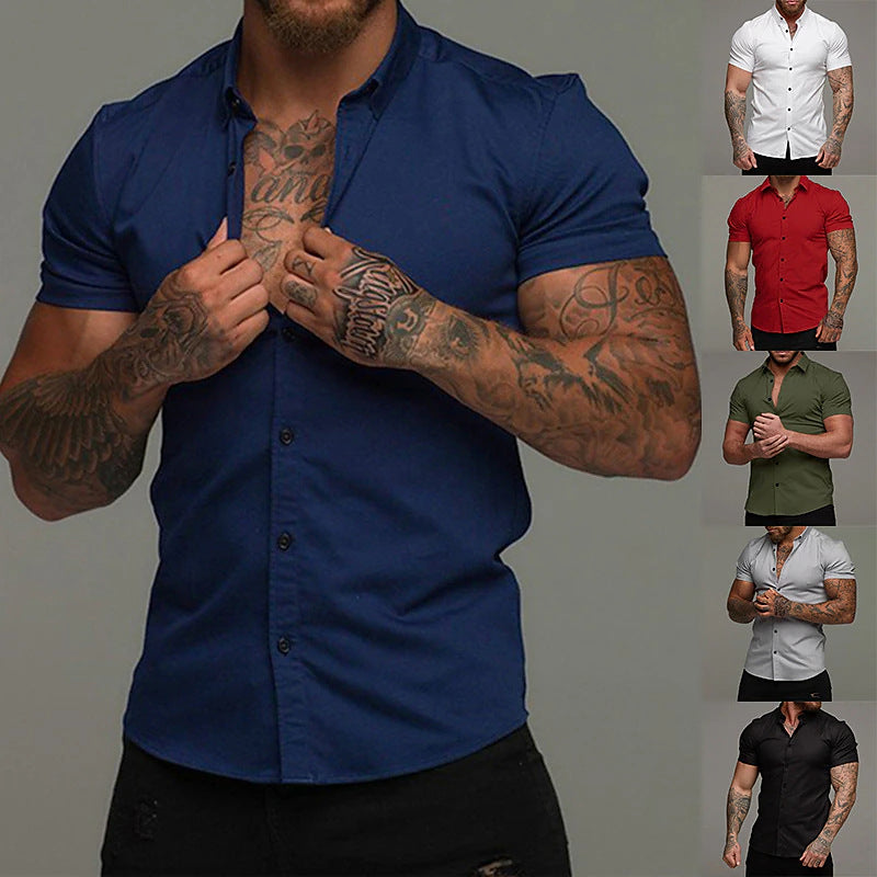 Solid Color Polo Collar Muscle Men Shaping Simple Shirt