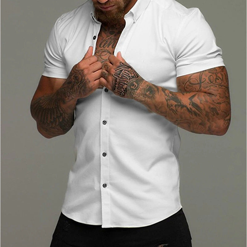 Solid Color Polo Collar Muscle Men Shaping Simple Shirt