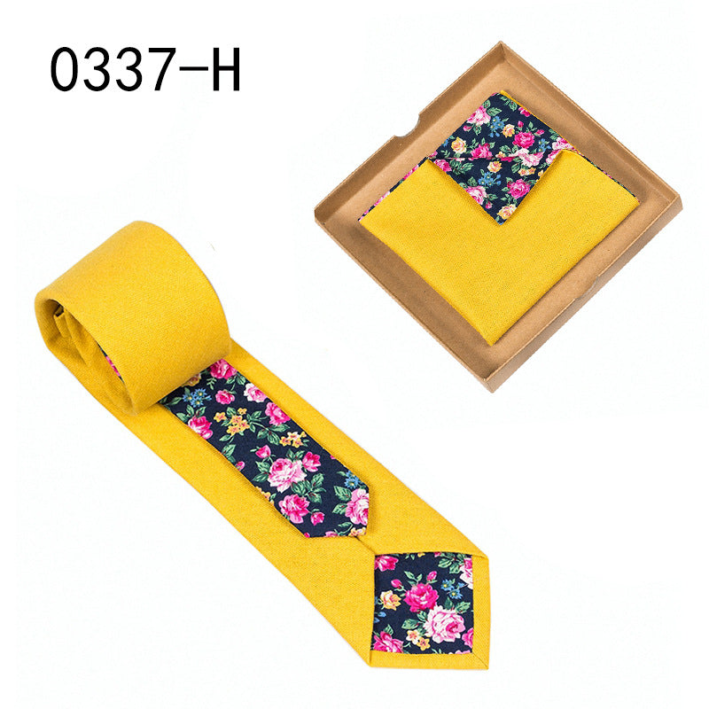 Men's Tie Floral Print Pocket Square Cotton Tie